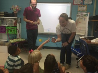 A team of graduate students and Dr. Jennifer Walker visited the second grade classes of Malcom Bridge Elementary School