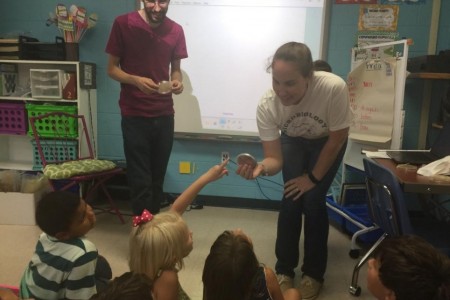 A team of graduate students and Dr. Jennifer Walker visited the second grade classes of Malcom Bridge Elementary School
